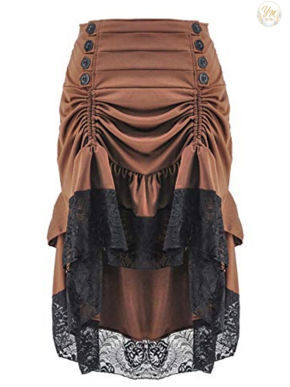 Gothic Steampunk Linen High Low Skirt Asymmetrical Ruffle